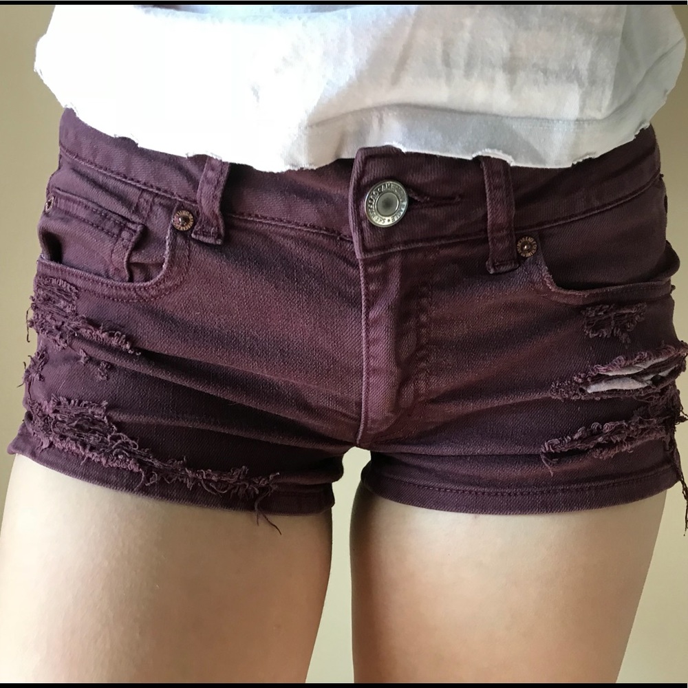 American Eagle Maroon Ripped Shorts